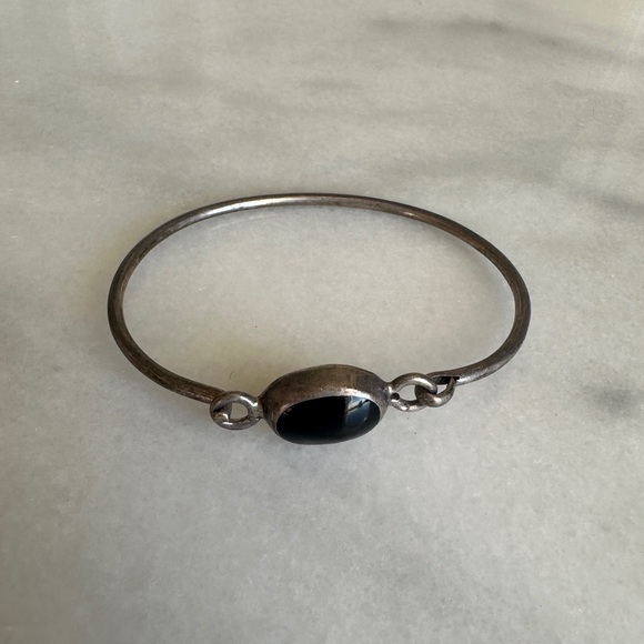 VINTAGE • Onyx & Silver Handmade Bracelet Mexico Goth Bohemian Rustic Witchy - Picture 4 of 9